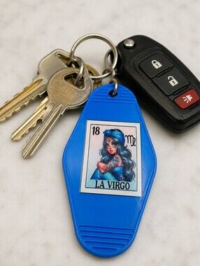 Motel Keychain Custom Retro Styled Blue La Virgo Zodiac Keychain